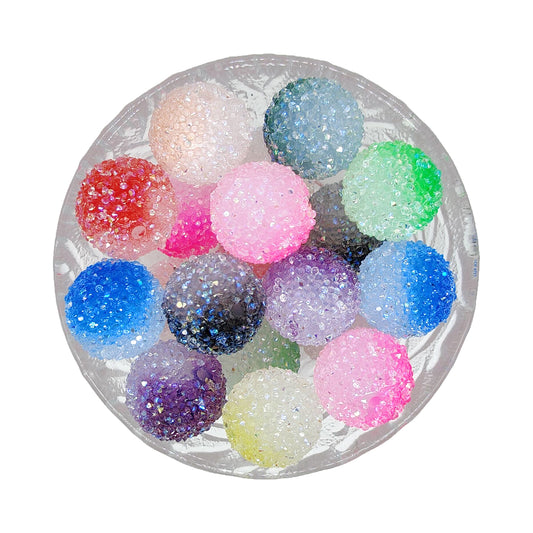 20mm Gradient Rhinestone Chunky Bubblegum Acrylic Beads- Mix Color