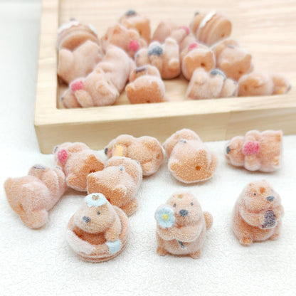3D Capybara Shape Flocked Acrylic Beads,Focal Assorted Beads