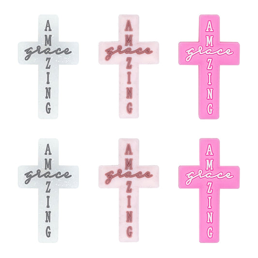 Amazing Grace Cross Glitter Silicone Focal Beads