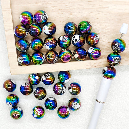 16mm Skull Ghost Print UV Acrylic Spooky Loose Beads