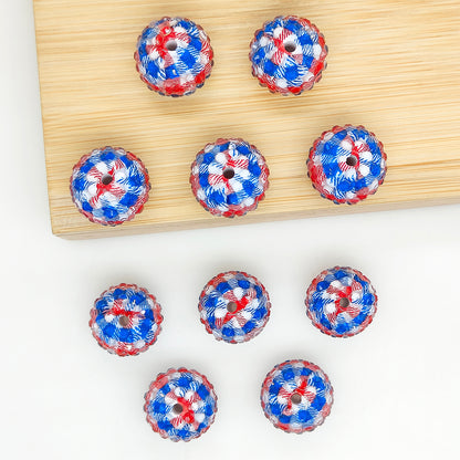 20mm Red Blue Plaid Rhinestone Bubblegum Acrylic Beads