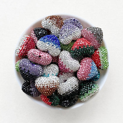 Sparkle Rhinestone Heart Gradient Polymer Clay Beads,Mix Color