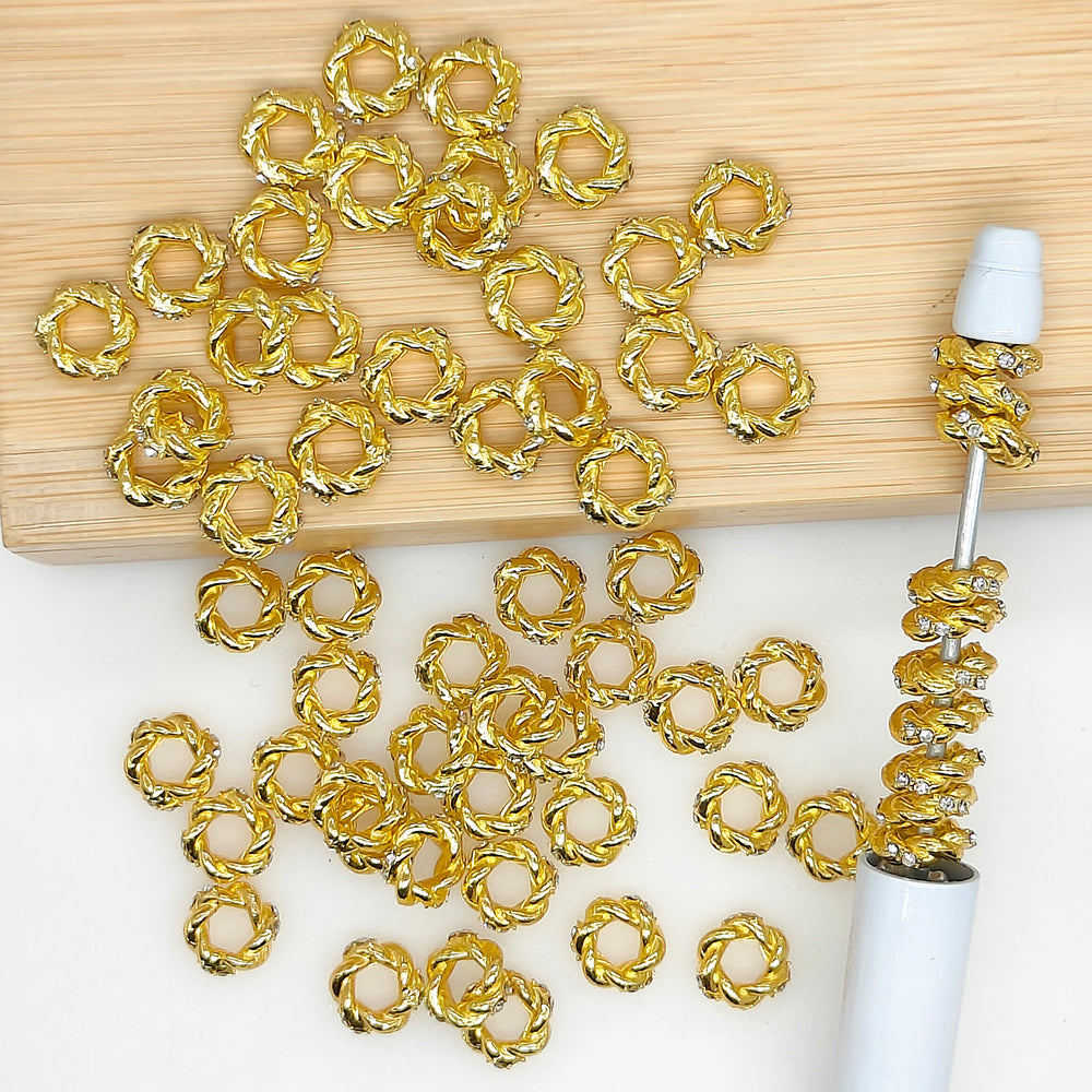 10mm Twist CZ Pave Spacer Metal Beads,(4 Colors)