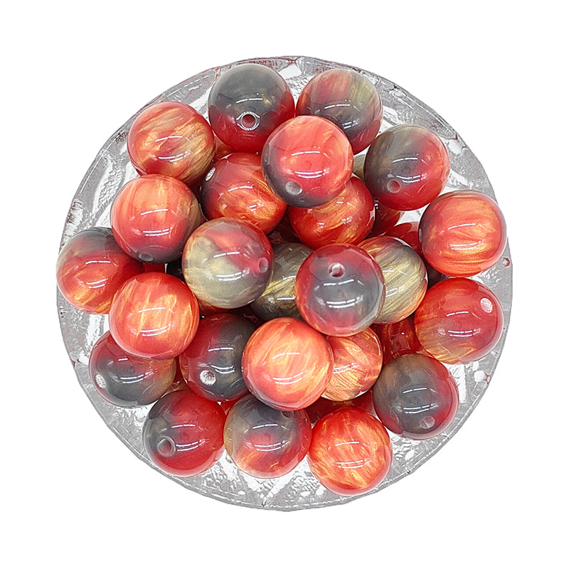 16mm Round Red Grey Pearlescent Acrylic Beads
