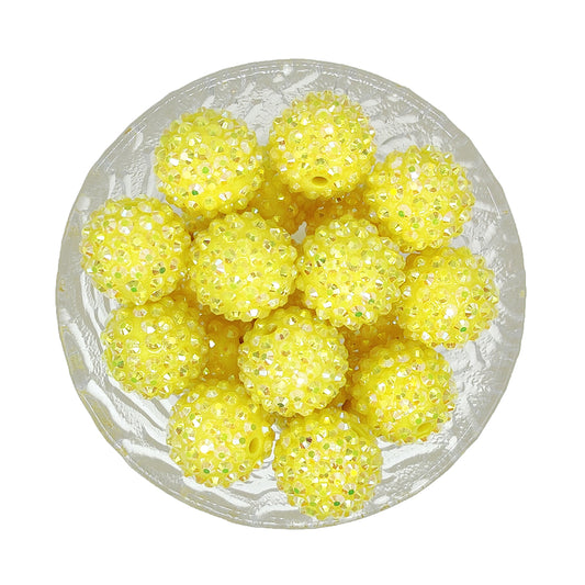 20mm Lemon Yellow Rhinestone Bubblegum Acrylic Beads