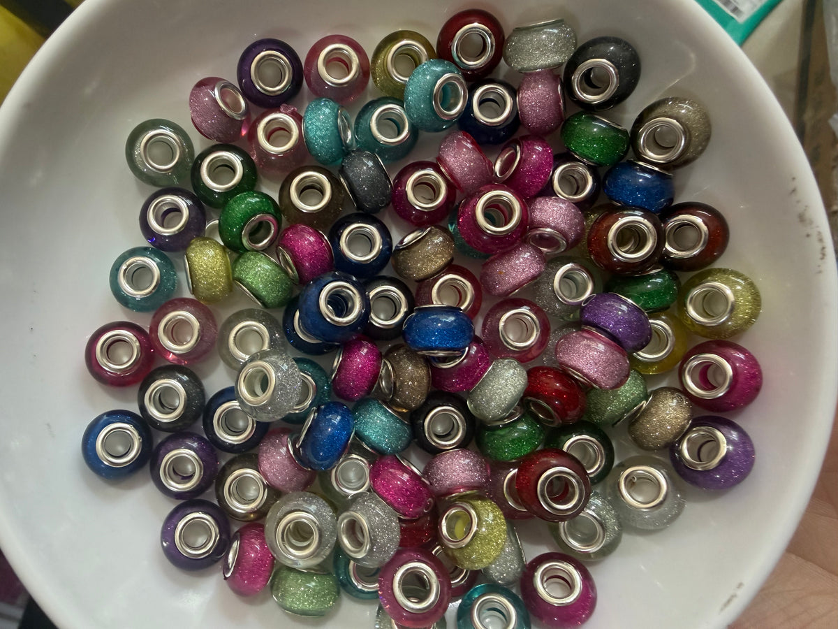 13.5*9mm Large Hole European Spacer Beads Glitter Acrylic Beads
