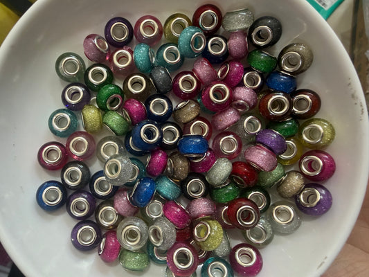 13.5*9mm Large Hole European Spacer Beads Glitter Acrylic Beads