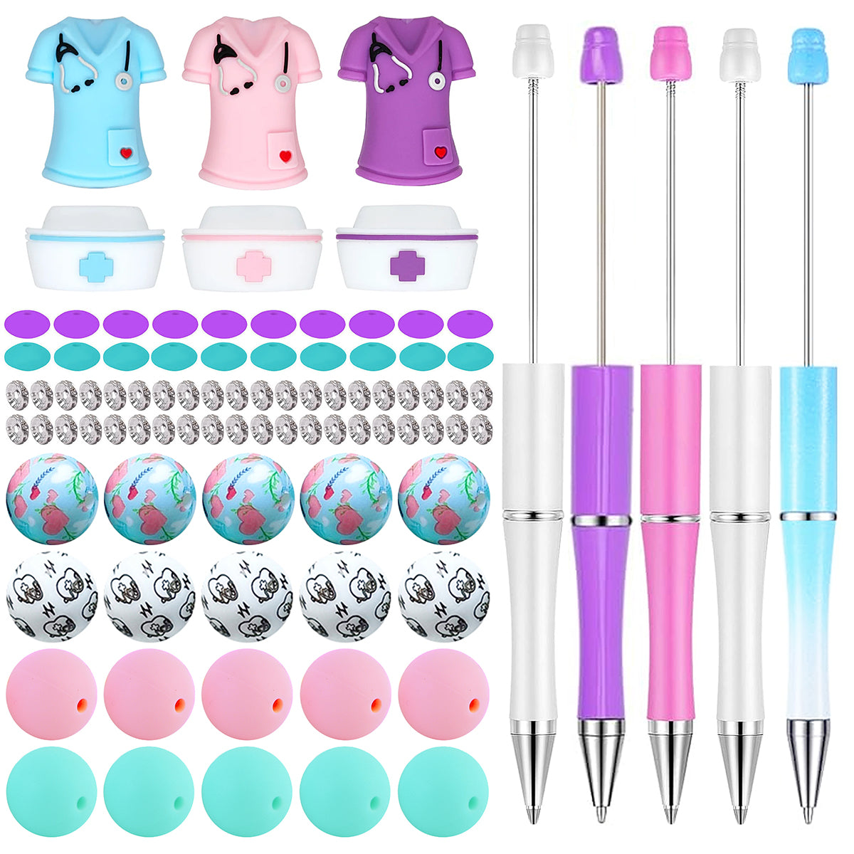 91Pcs Nurse Assorted Loose Bead Pen Kit,Focal Bead