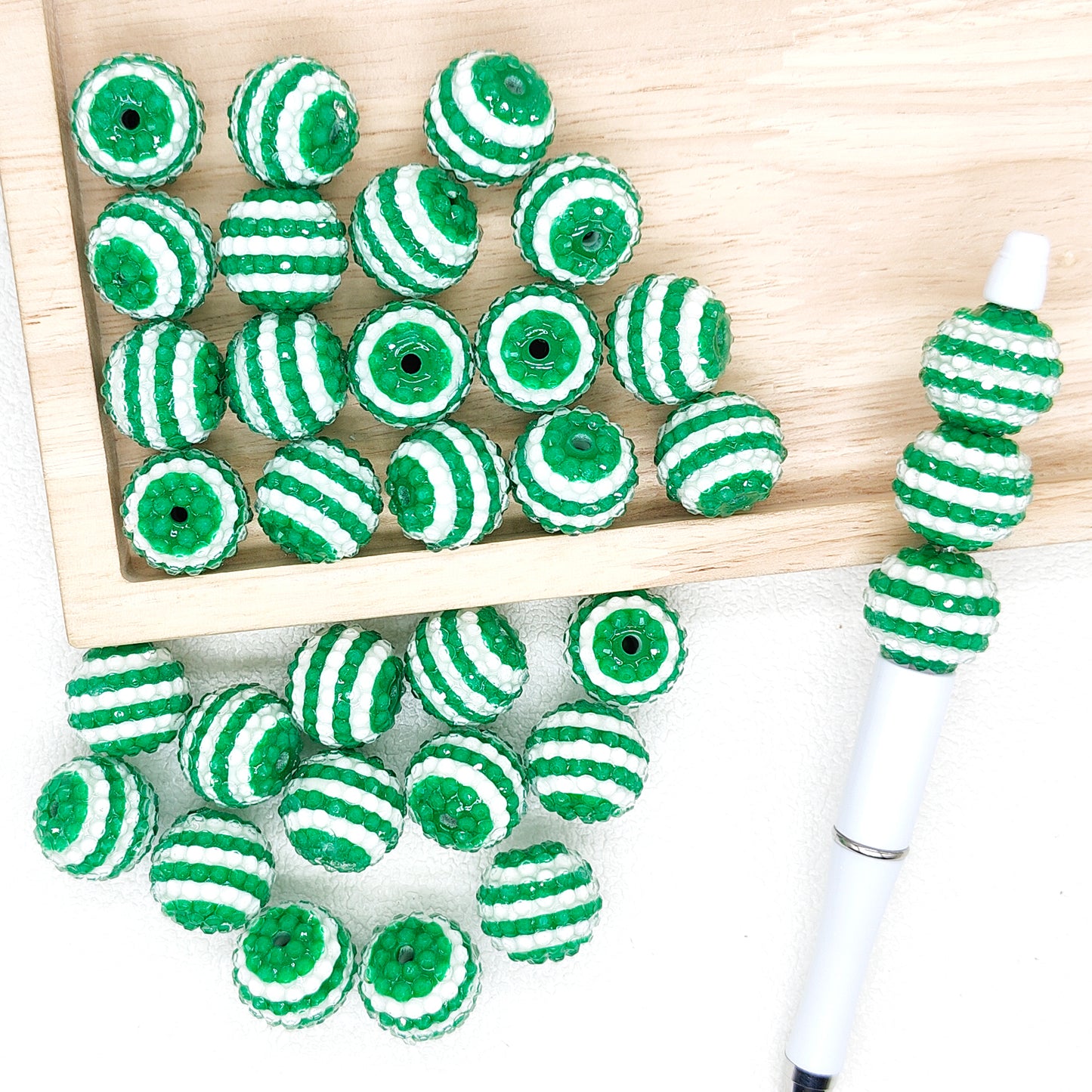 New 20mm Round Striped Clear Rhinestone Bubblegum Beads