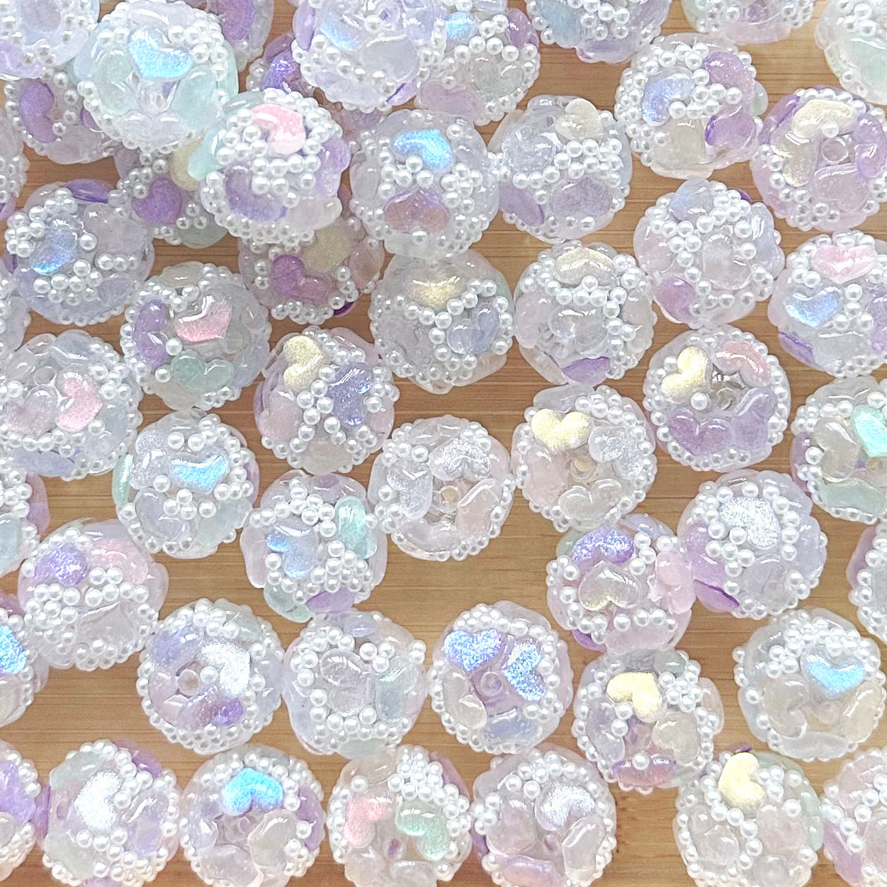 18mm Iridescent Heart Pearl Ball,Fancy Beads,Acrylic Beads