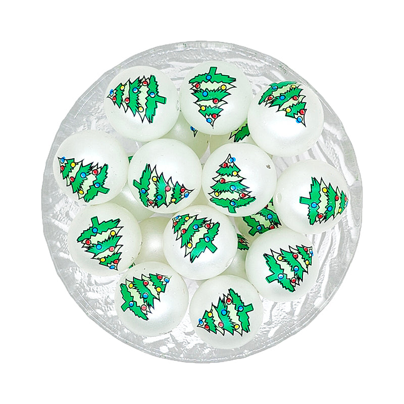 20mm Christmas Tree Print Bubblegum Acrylic Beads