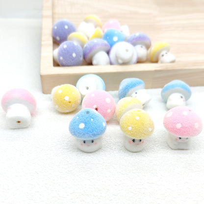 Mushroom Shape Flocked Acrylic Beads,Beadable Pen Beads