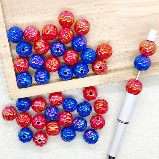 16mm UV Patriotic Red Blue Mixed Color Pumpkin Acrylic Beads