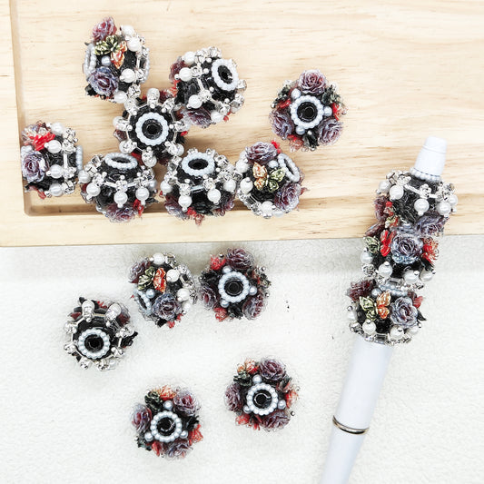 Vintage Floral Beads,Rose Pearl Rhinestone Acrylic Beads