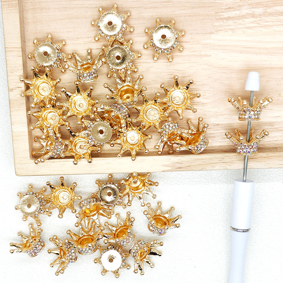 Bling Gold Crown Rhinestone Metal Bead Charm