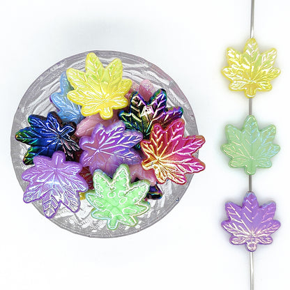 Mix Iridescent Acrylic Maple Leaf Focal Beads, Pen Beads