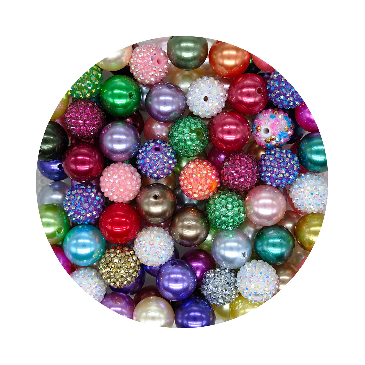 Chunky Bubblegum Rhinestone Beads and Faux Pearl Acrylic Mixed Beads-20mm