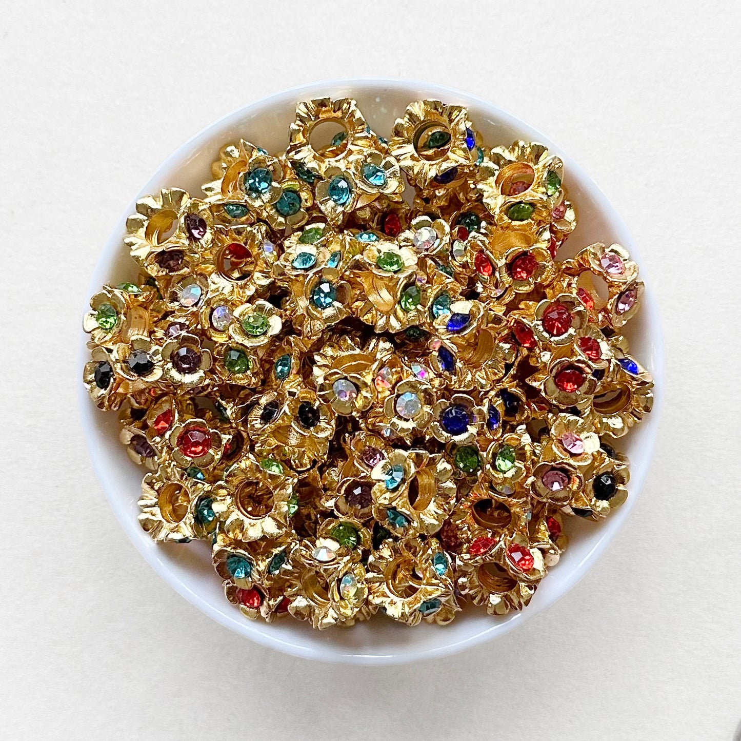 14mm Gold Flower Spacer Beads,Rhinestone Spacer,Metal Spacer