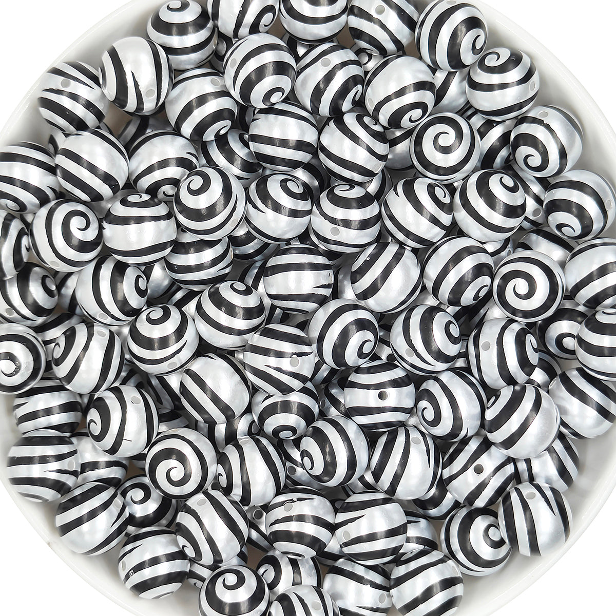 16mm Pearl Black Swirl Gumball Acrylic Beads,Bubblegum Bead