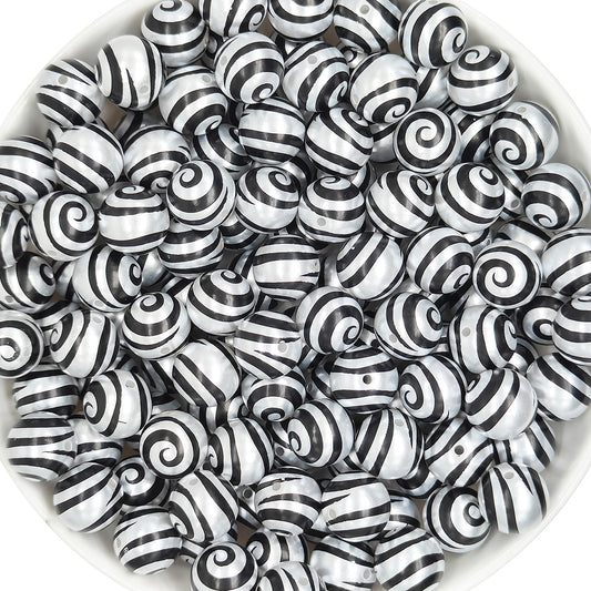 16mm Pearl Black Swirl Gumball Acrylic Beads,Bubblegum Bead