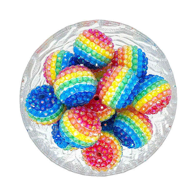 22mm Chunky Rainbow Rhinestone Bubblegum Resin Beads