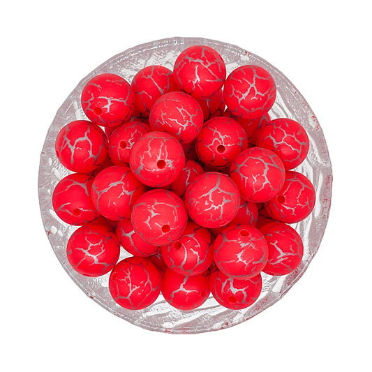 15mm Red Crack Print Round Silicone Beads