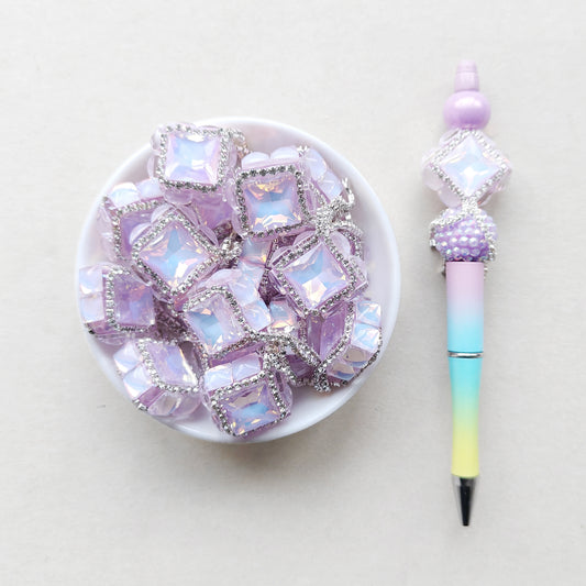 5Pcs Sparkling Lilac Square Gem Beads, Bling Dangly Beads