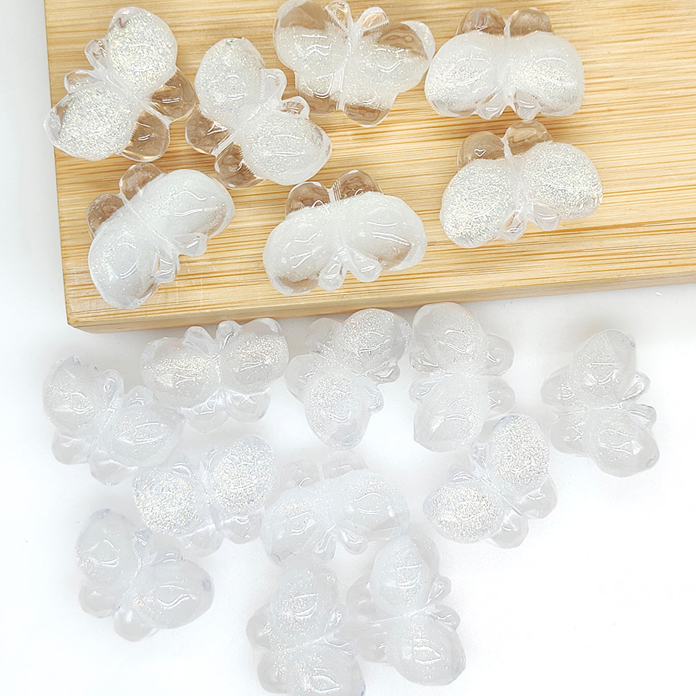 White Glitter Butterfly Acrylic Beads