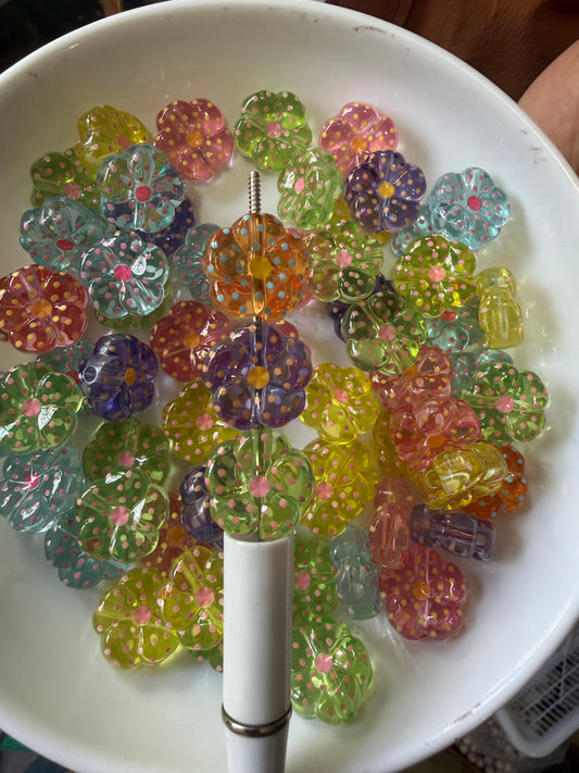 19mm Transparent Polka Dot Flower Shaped Acrylic Beads