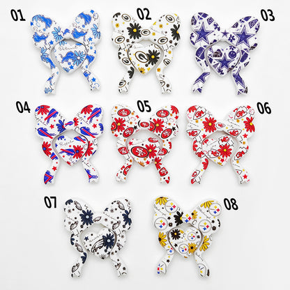 New Football Team Print Silicone Bow Heart Set Focal Beads