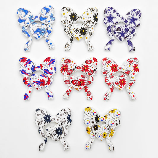 New Football Team Print Silicone Bow Heart Set Focal Beads