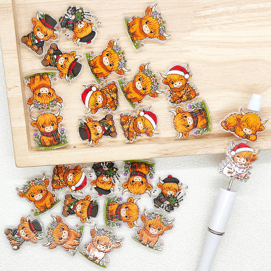 Acrylic Highland Cow Charm Focal Beads,Assorted Shape Beads