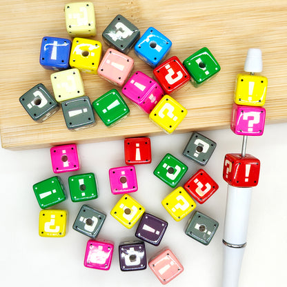 Acrylic Symbol Print Mixed Color 14mm Square Cube Beads,for Jewelry Making