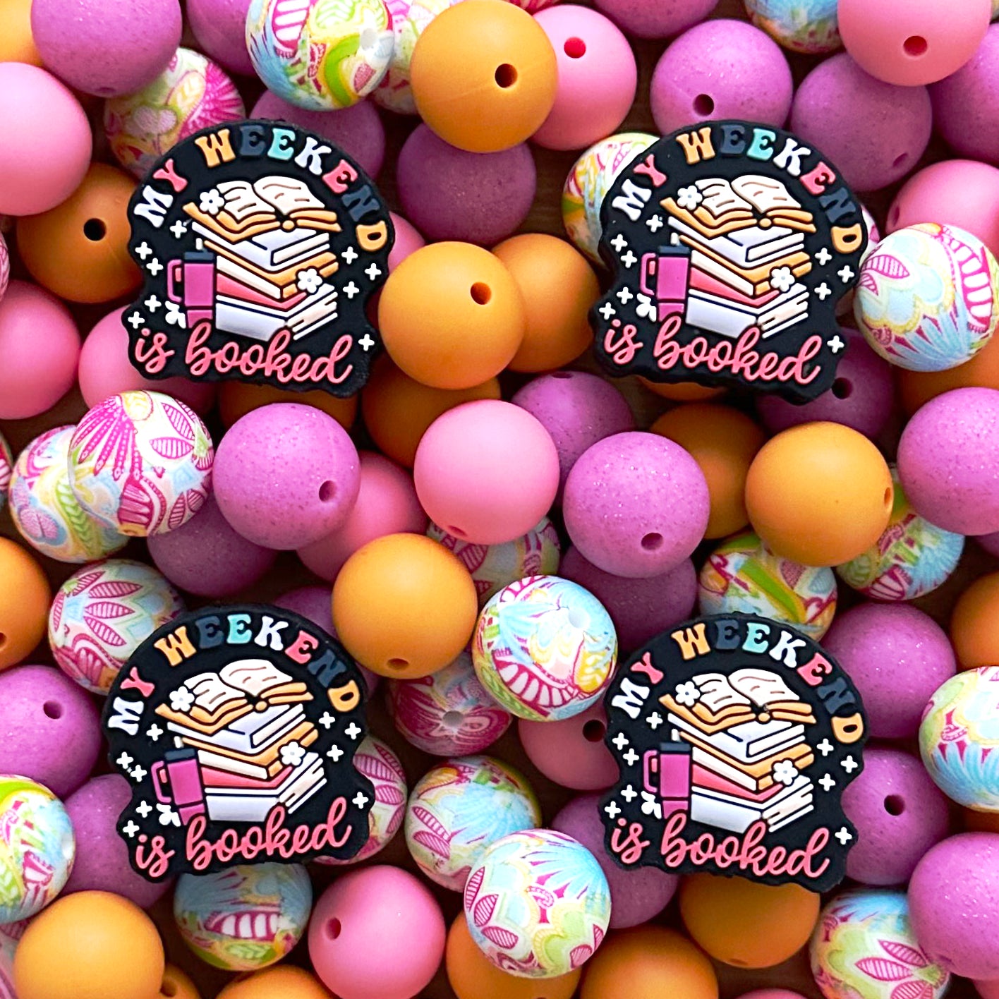 Assorted Book Focal Silicone Beads,15mm Loose Beads Mix