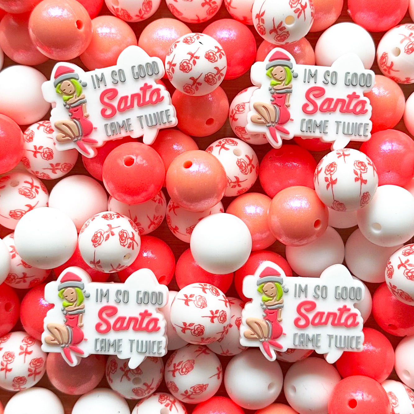 Assorted Santa Silicone Beads Pack,Loose Beads Mix