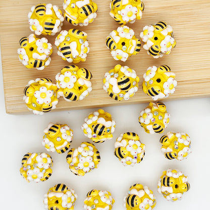 Bee Flower Polymer Clay Rhinestone Beads,Focal Fancy Beads
