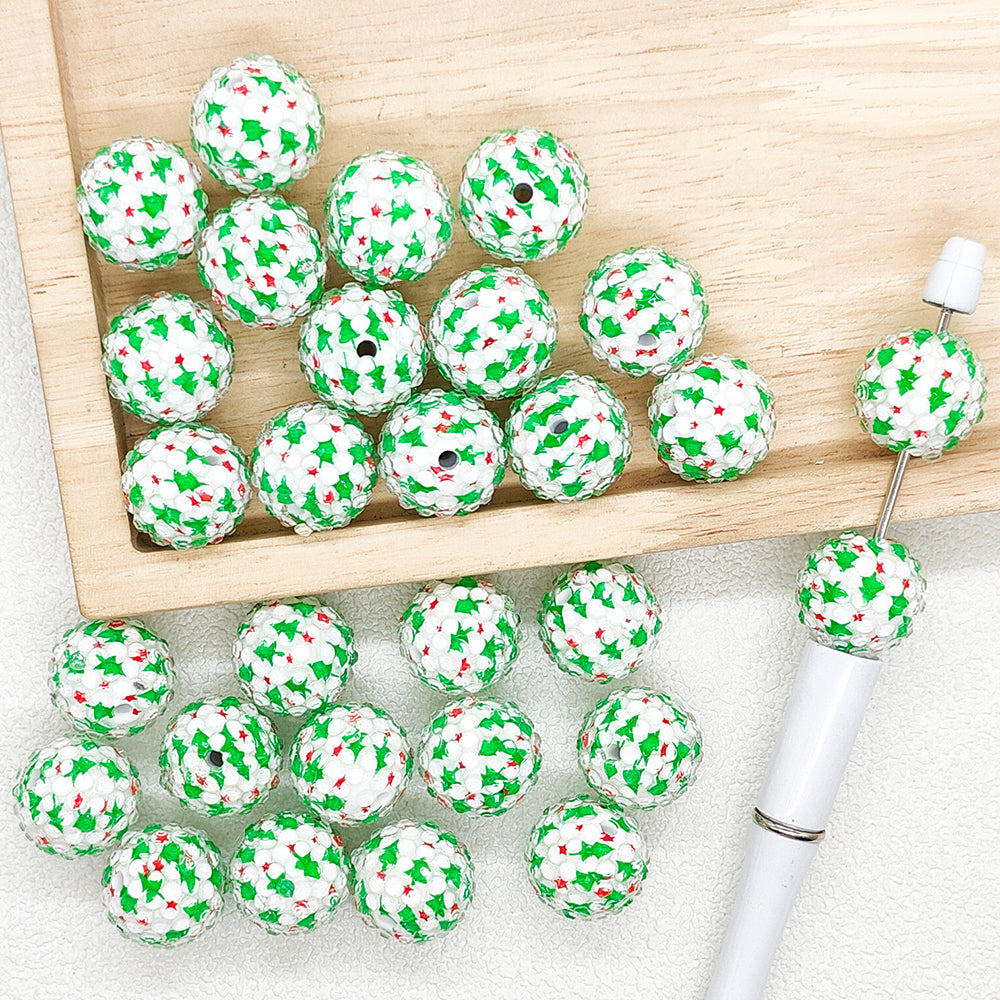 20mm Christmas Tree Bubblegum Beads,Rhinestone Acrylic Beads