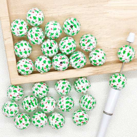 20mm Christmas Tree Bubblegum Beads,Rhinestone Acrylic Beads