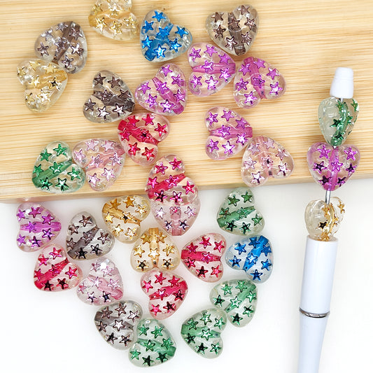 Chunky Transparent Starry Heart Acrylic Beads