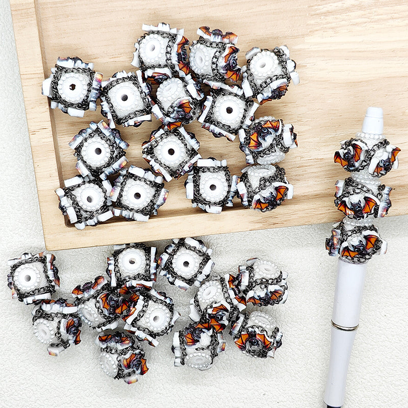 Bat Metal Chain Wrapped Fancy Acrylic Beads,Spooky Beads
