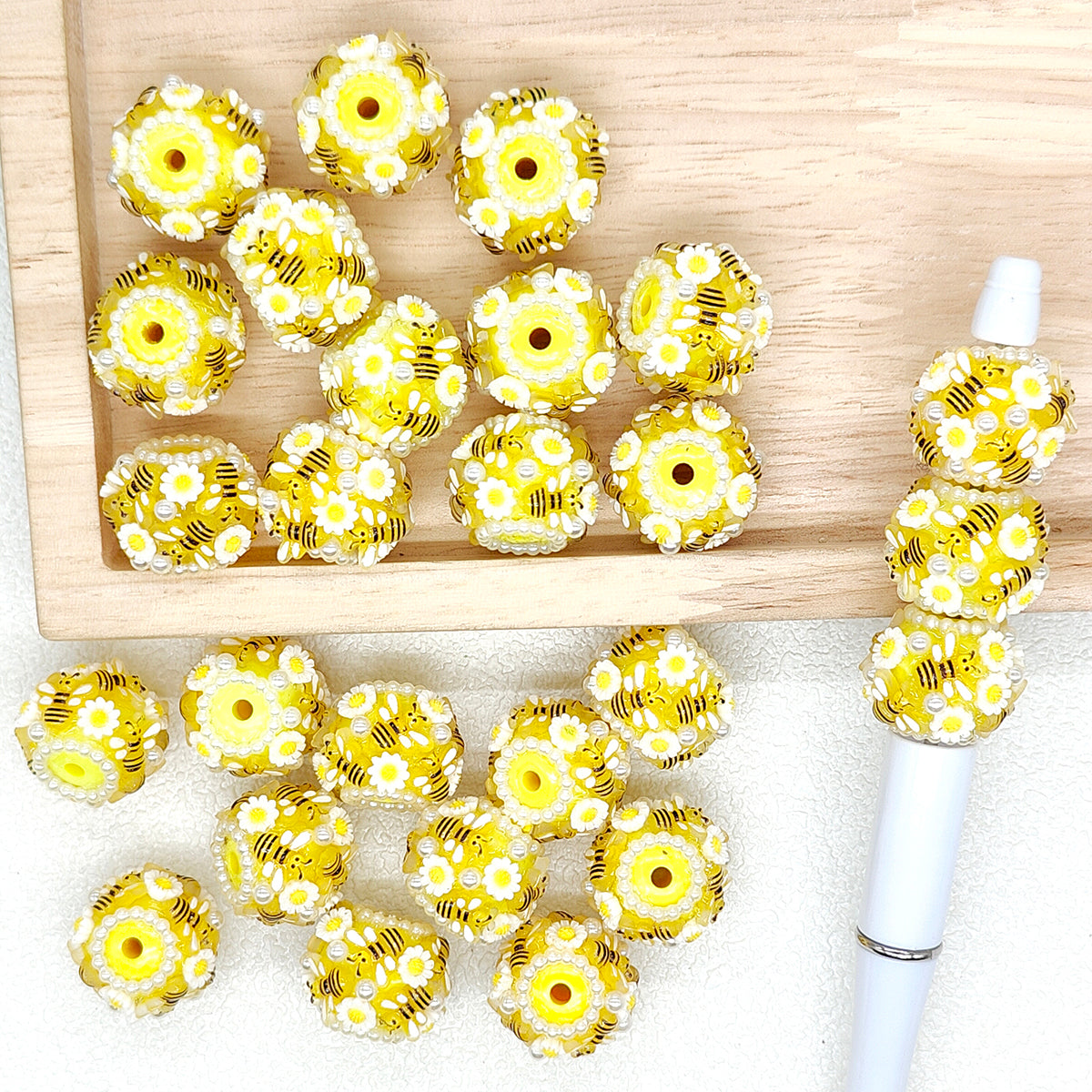Bee Daisy Pearl Fancy Acrylic Beads,DIY Keychain Pen