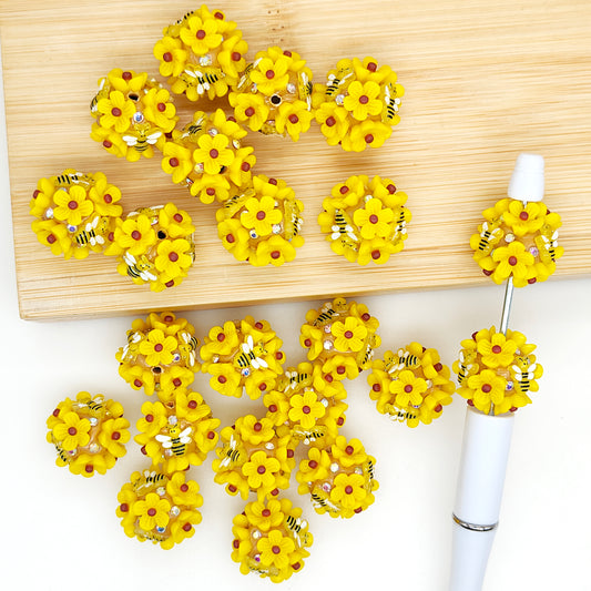 Bee Flower Fancy Beads,Bee Focal Polymer Clay Beads