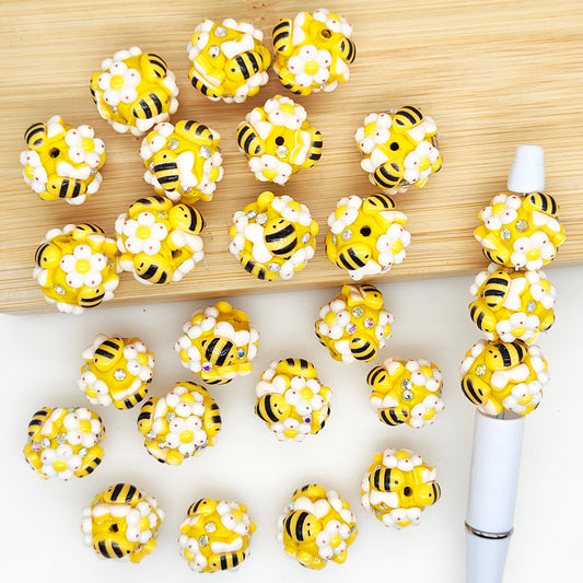 Bee Flower Polymer Clay Rhinestone Beads,Focal Fancy Beads