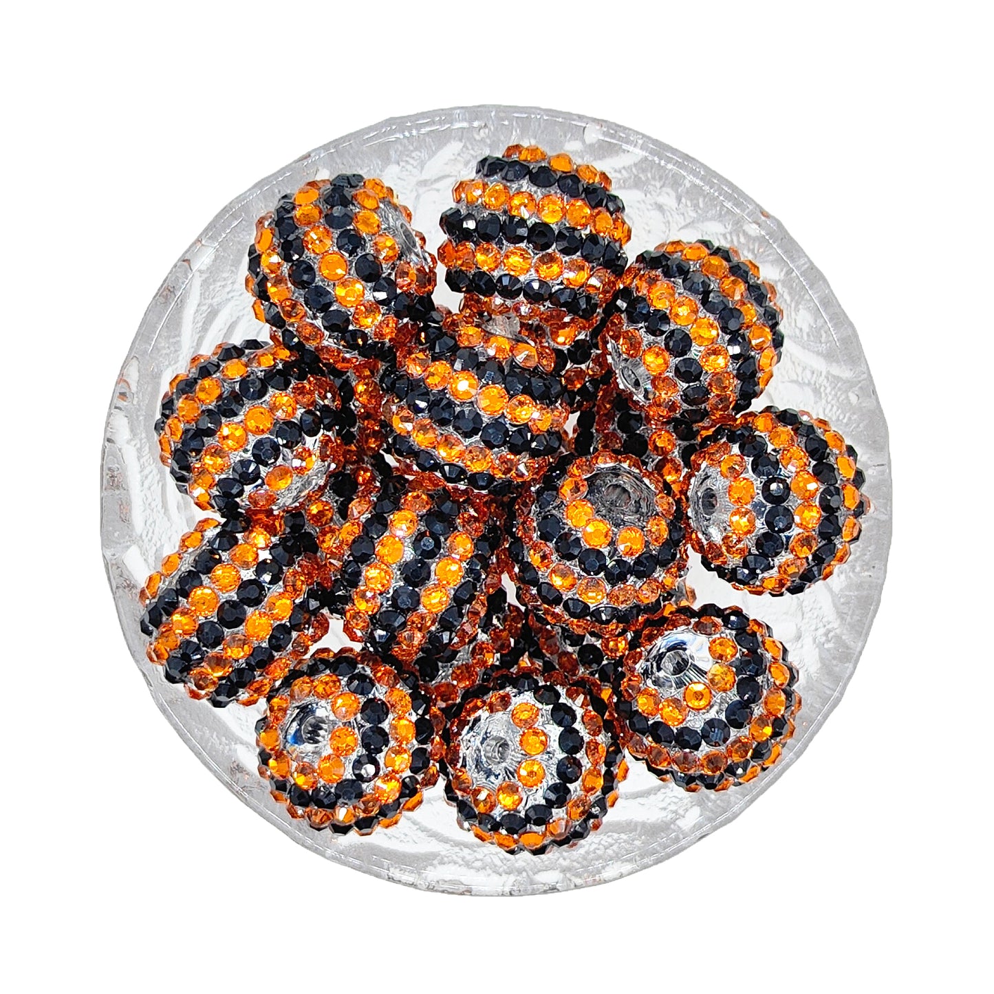 20mm Black Orange Striped Rhinestone Acrylic Bubblegum Beads