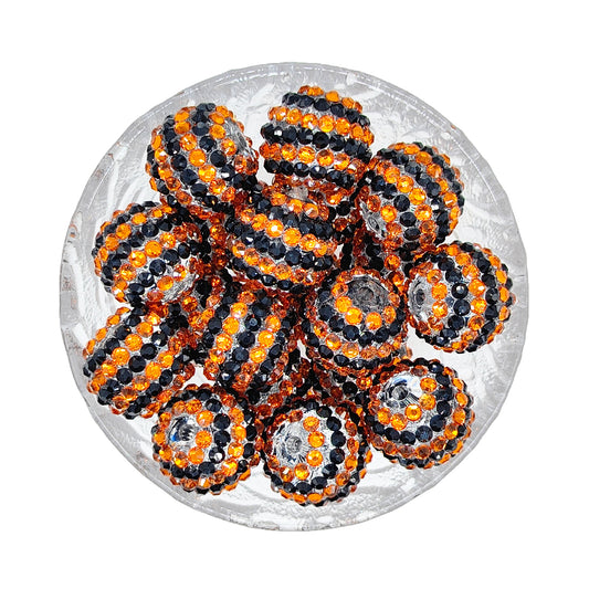 20mm Black Orange Striped Rhinestone Acrylic Bubblegum Beads
