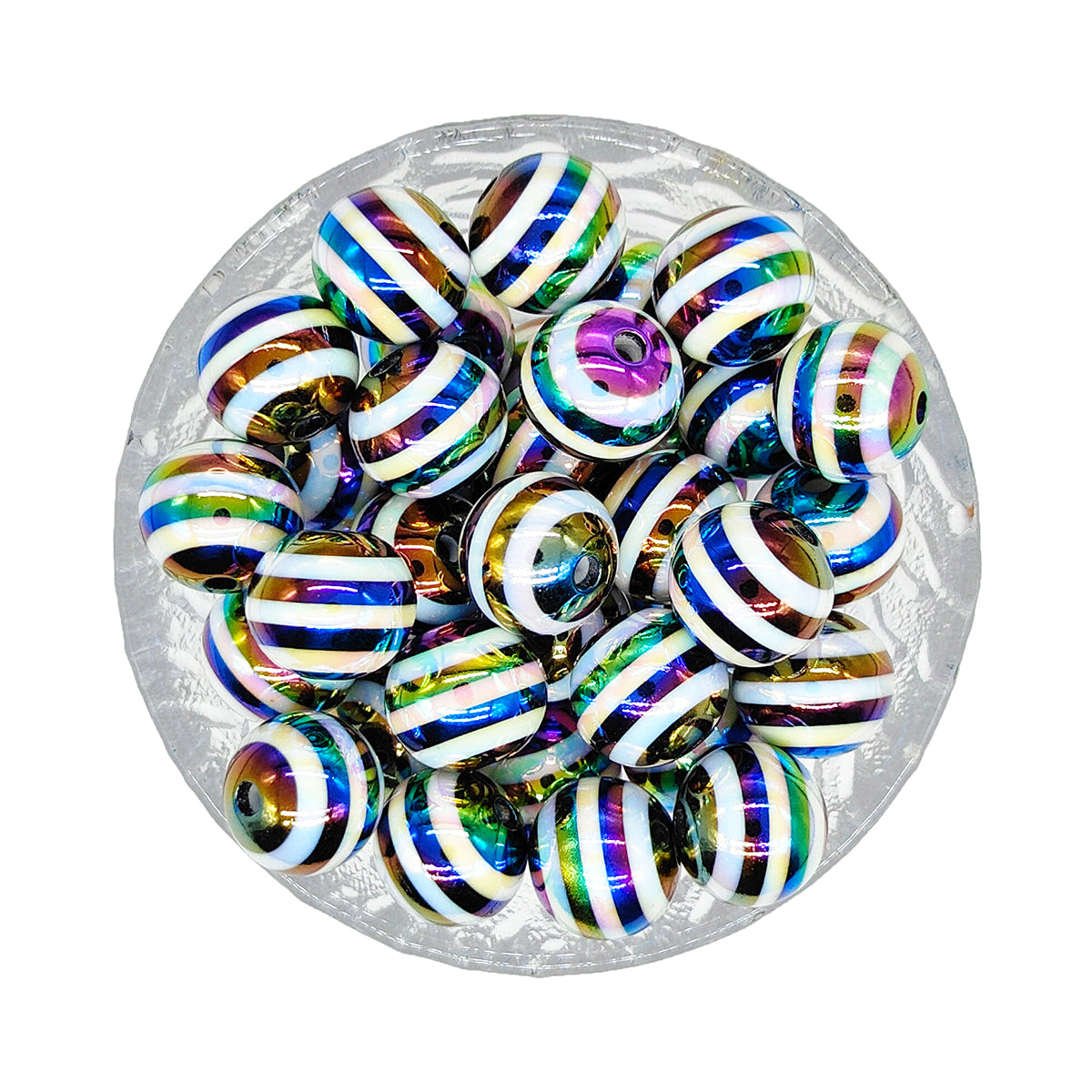 16mm Black White Stripe Gumball Acrylic Beads