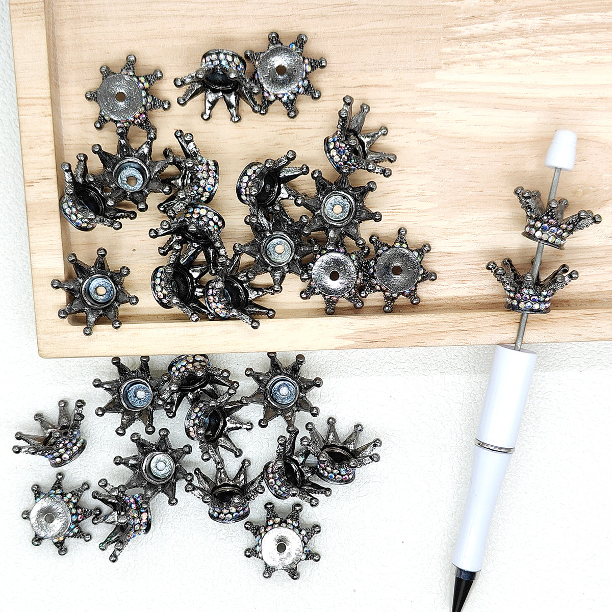 Bling Black Crown Rhinestone Metal Bead Spacer