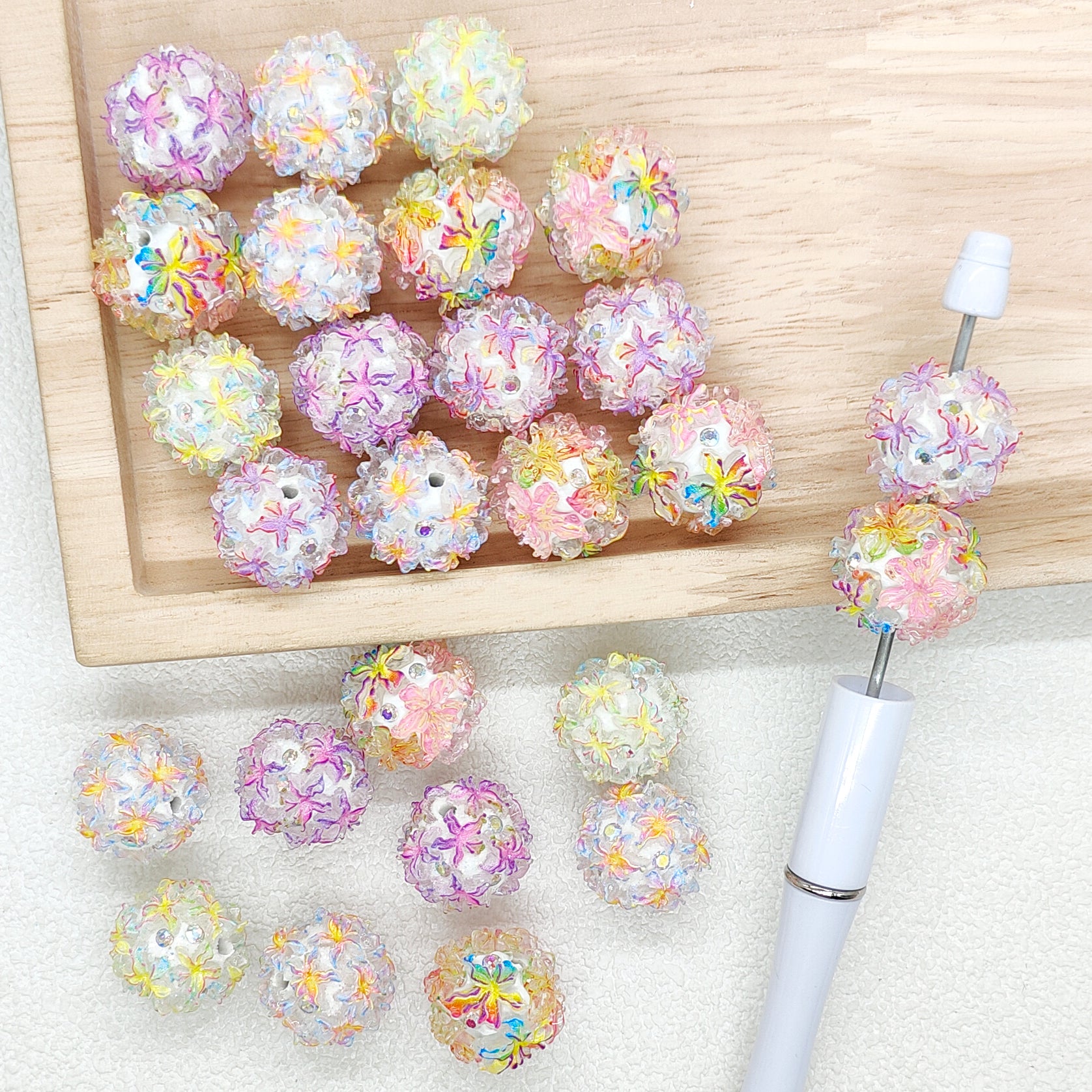 Bling Floral Rhinestone Polymer Clay Beads
