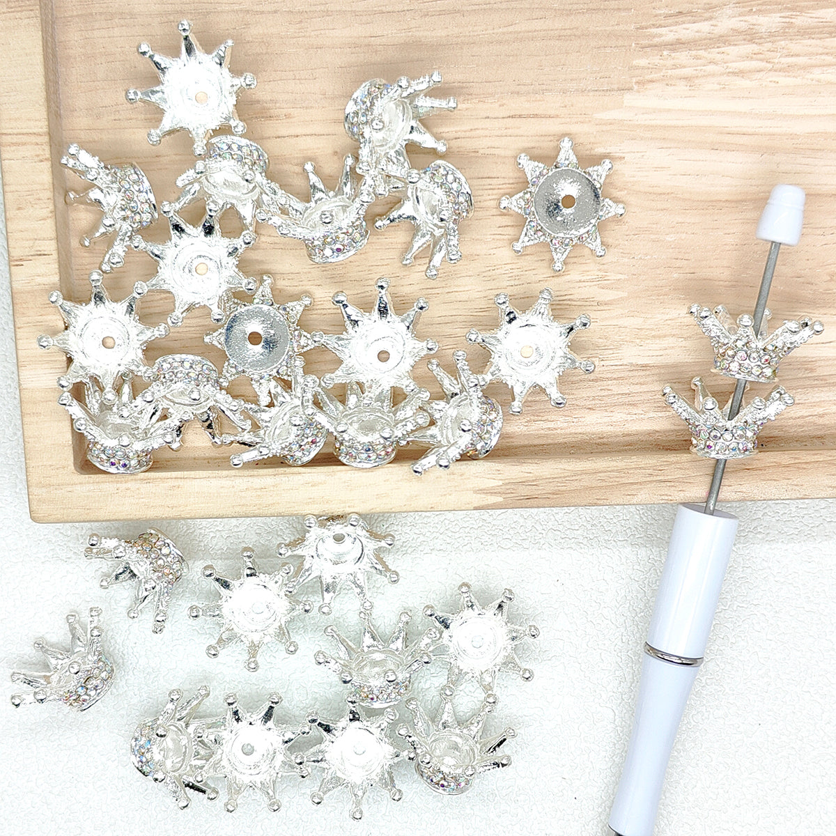 Bling Silver Crown Rhinestone Metal Bead Spacer