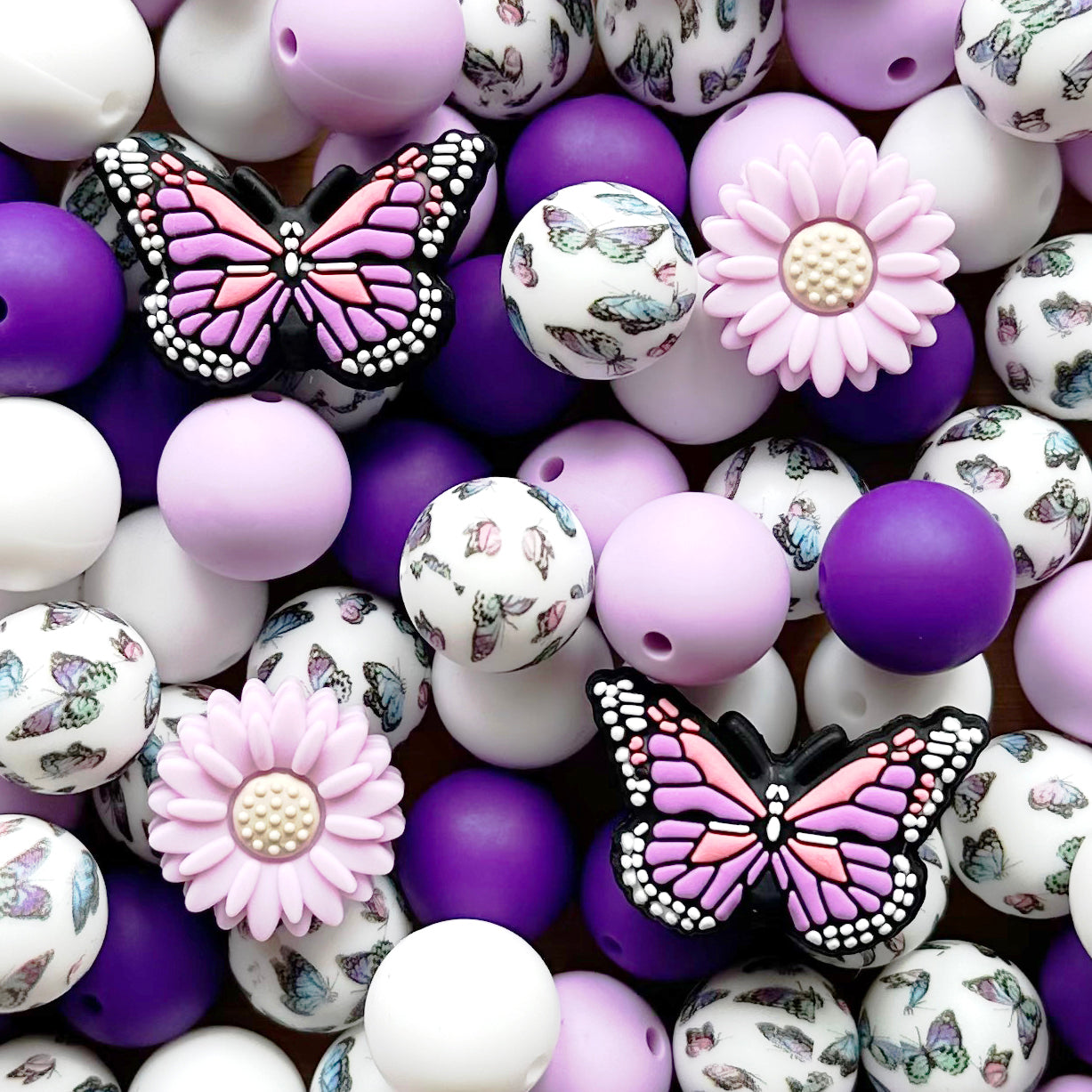 Butterfly Daisy Beads,Assorted Beads,Focal Silicone Beads for Pen